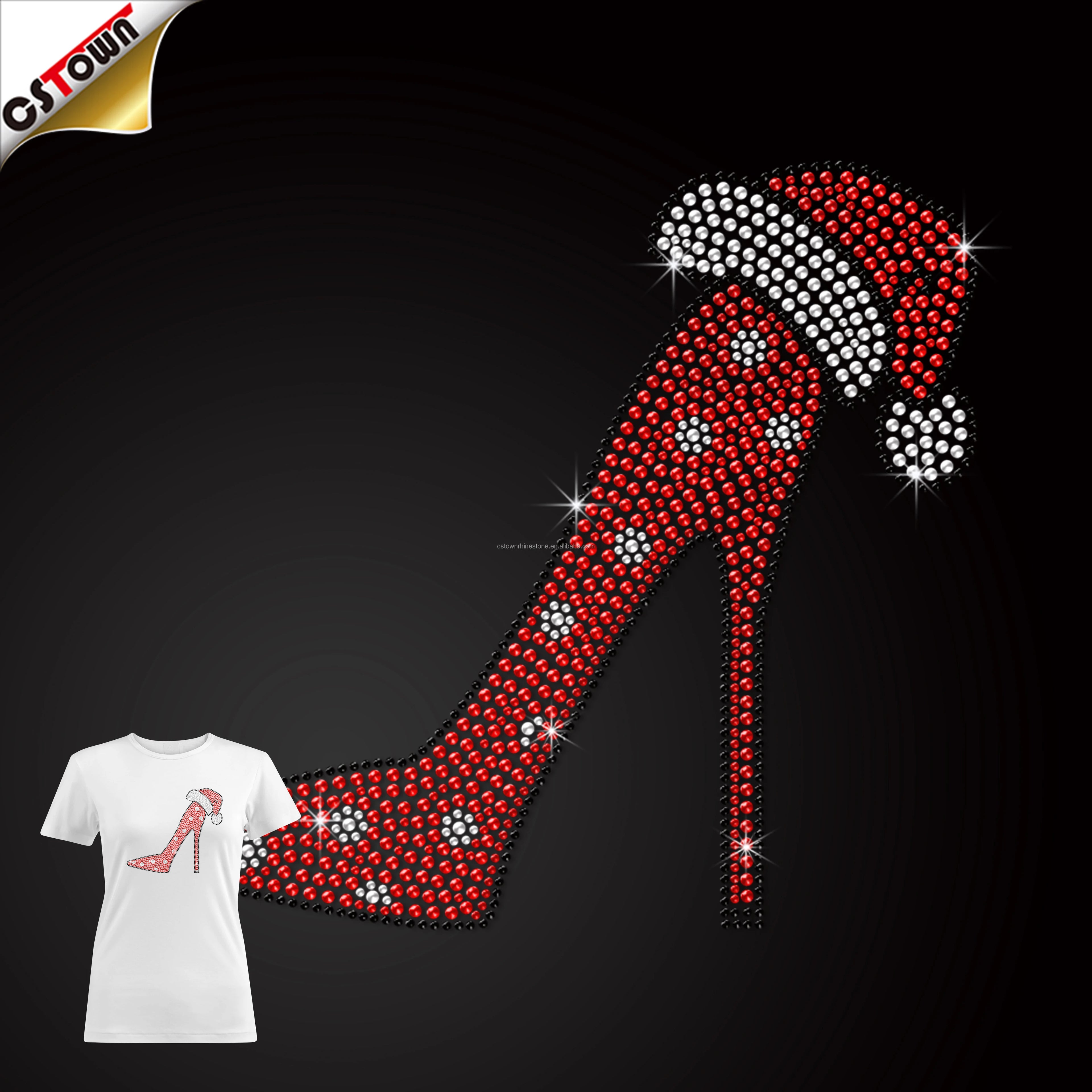 Low Minimum Order Quantity Iron on Rhinestone Transfer Sheet Christmas High Heel Iron on Heat Transfer Designs