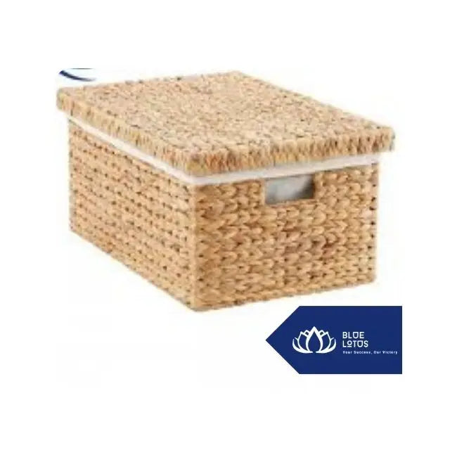 Handwoven Water Hyacinth Storage Box with Lid for Home Organizer Blue Lotus Vietnam