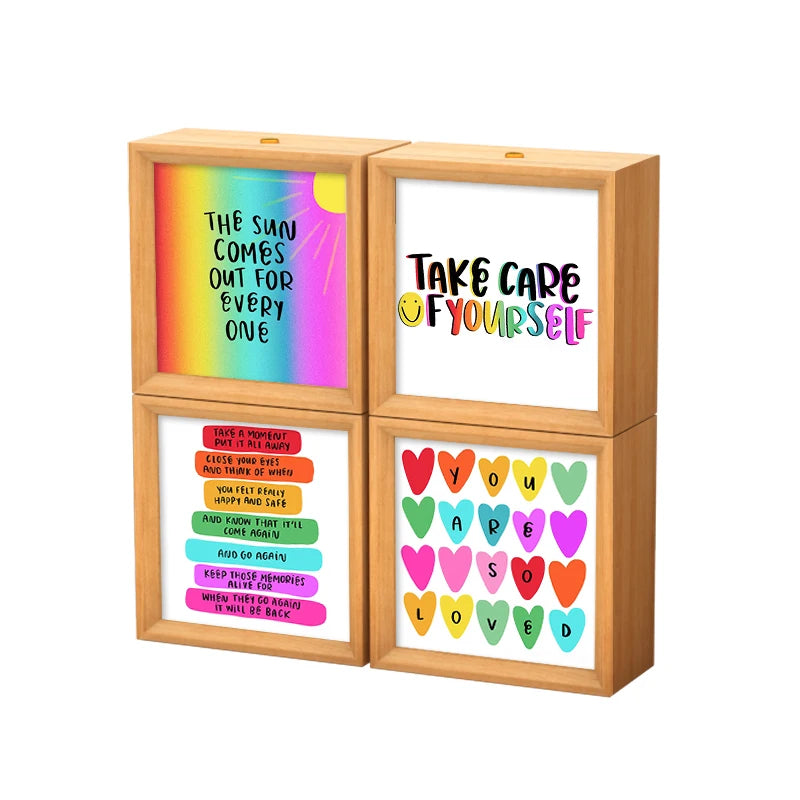 Wholesale and Custom LED Photo Wood Frame Night Light Painting Lamp Christmas 3D UV Printed Healing Words Design for Room Decor