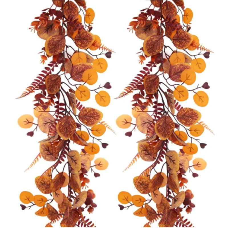 Artificial Fall Eucalyptus Garlands Boston Fern Vines Autumn Leaves Ivy Hanging Plants Rattan Home Thanksgiving Party Fireplace