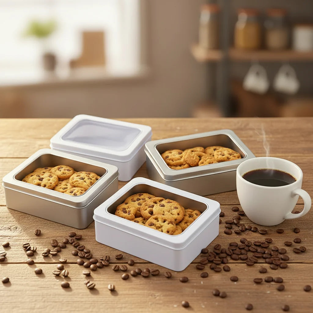 Personalized Custom Logo Printed Cookies Metal Tin Box Packaging with Large Window