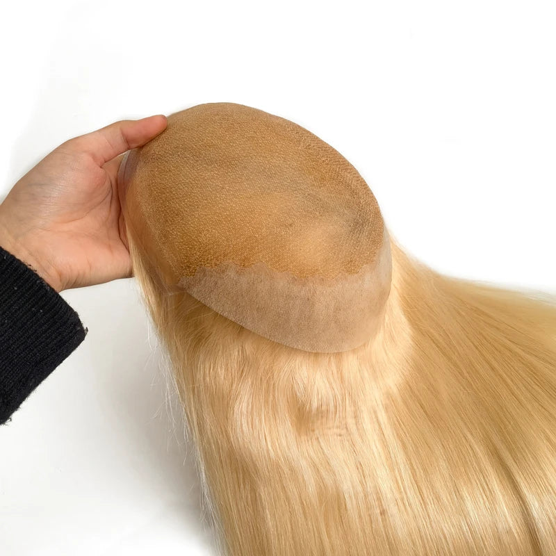 Blonde 613 Lace Front Poly 14 16 18 Inch Cuticle Aligned Natural Chinese Virgin Human Hair Topper Toupee for Women 7 by 9