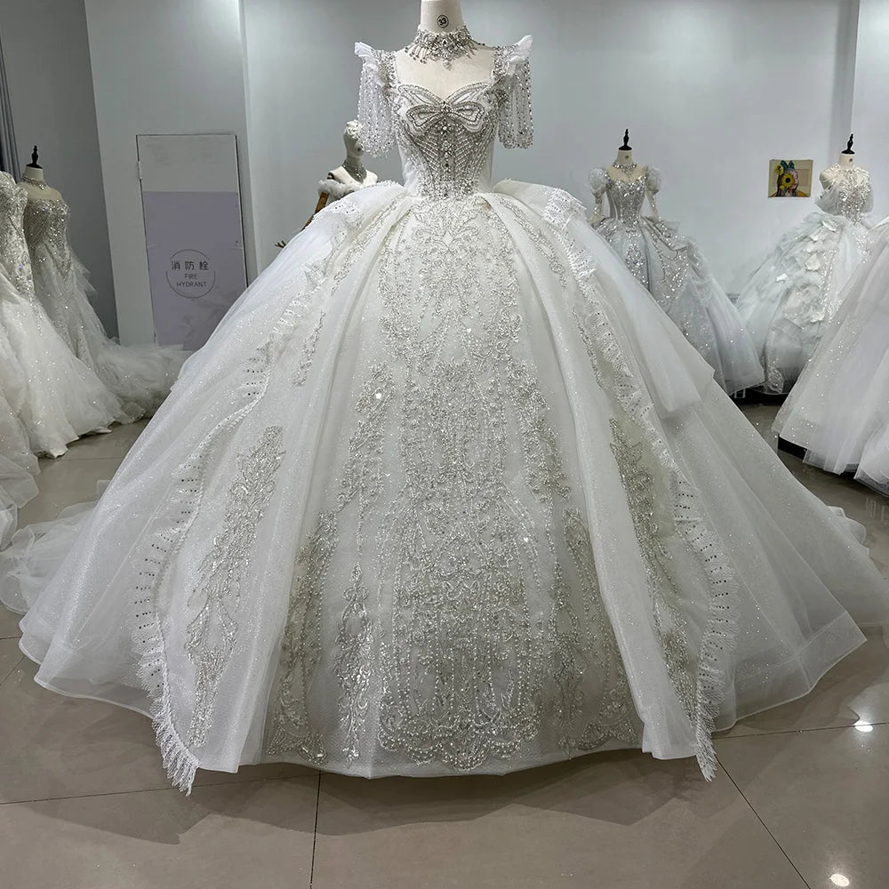 Jancember XS066 Fashion Tassel Short Sleeve Empire Ball Gown Wedding Dresses
