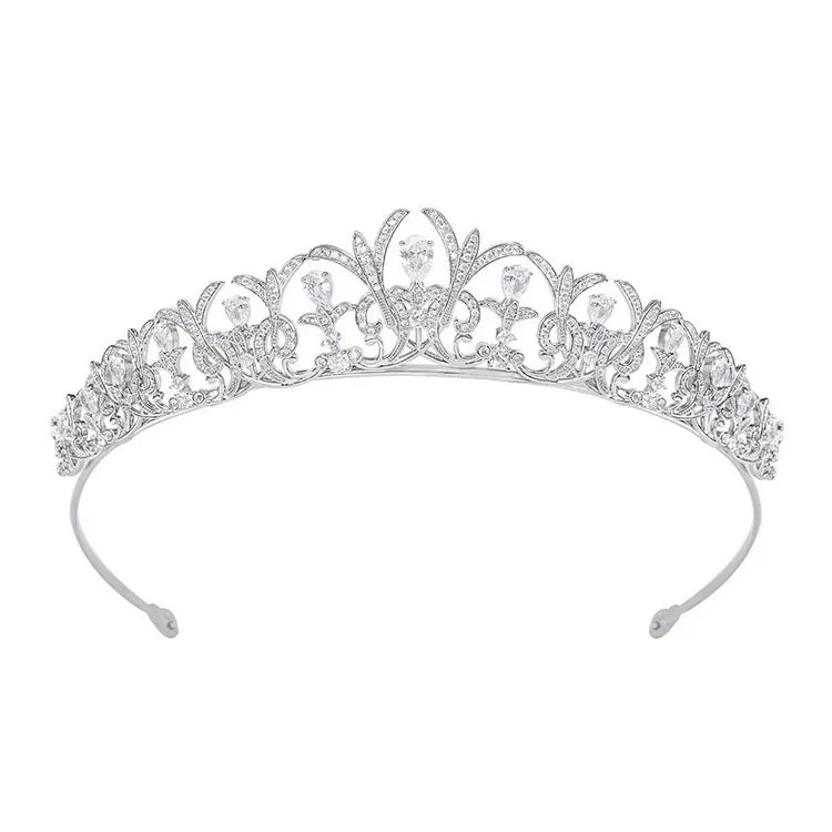 MOQ 2pcs Wholesale JR Brand JR-wedding Model Women's Bridal Large Crystal Tiara Crown Hair Accessories Brass Base Cubic Zirconia