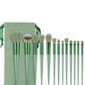 Skylark Jade 13-Piece Durable Aluminum Flat Nylon Silky Mist Complexion Makeup Brush Set for Cheek and Eyebrow Pencil Use