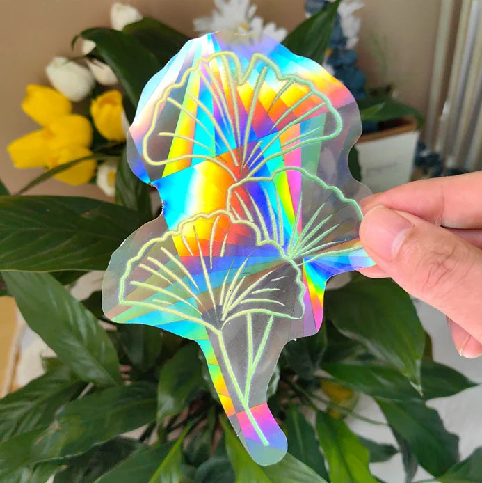 Ginkgo Leaf Glass Stickers Color Film Anti-Bird Impact Glass for Home Interior Prism Laser Suncatcher Static Stickers