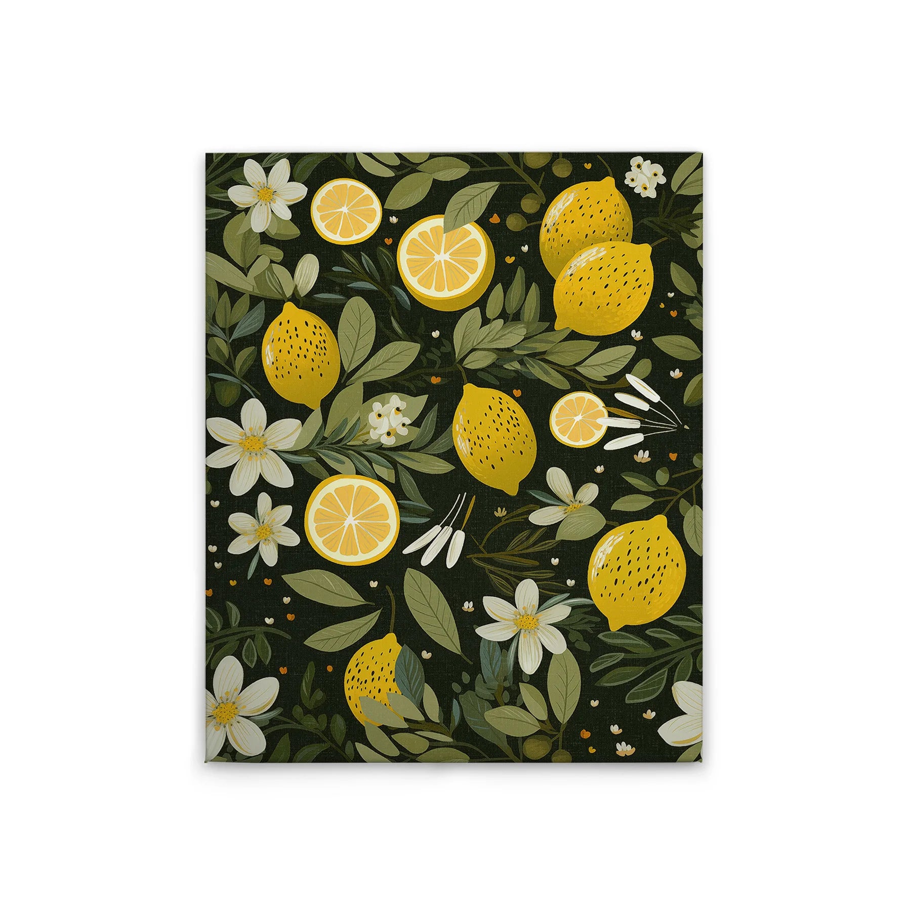 Made In Germany - Home Decor Canvas Picture Lemons - Wall Painting Mural In Black And Yellow - Canvas Picture On Stretcher Frame