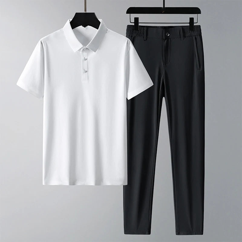 OEM Customized Logo Design trend men's summer leisure sports suit ice silk two-piece set