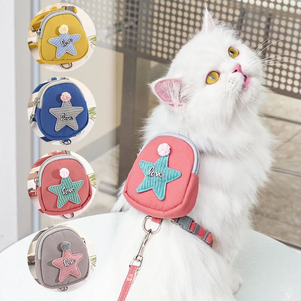 Cute Polyester Pet Backpack Anti Breakout Chest Strap Traction Rope for Cats and Dogs Summer Spring