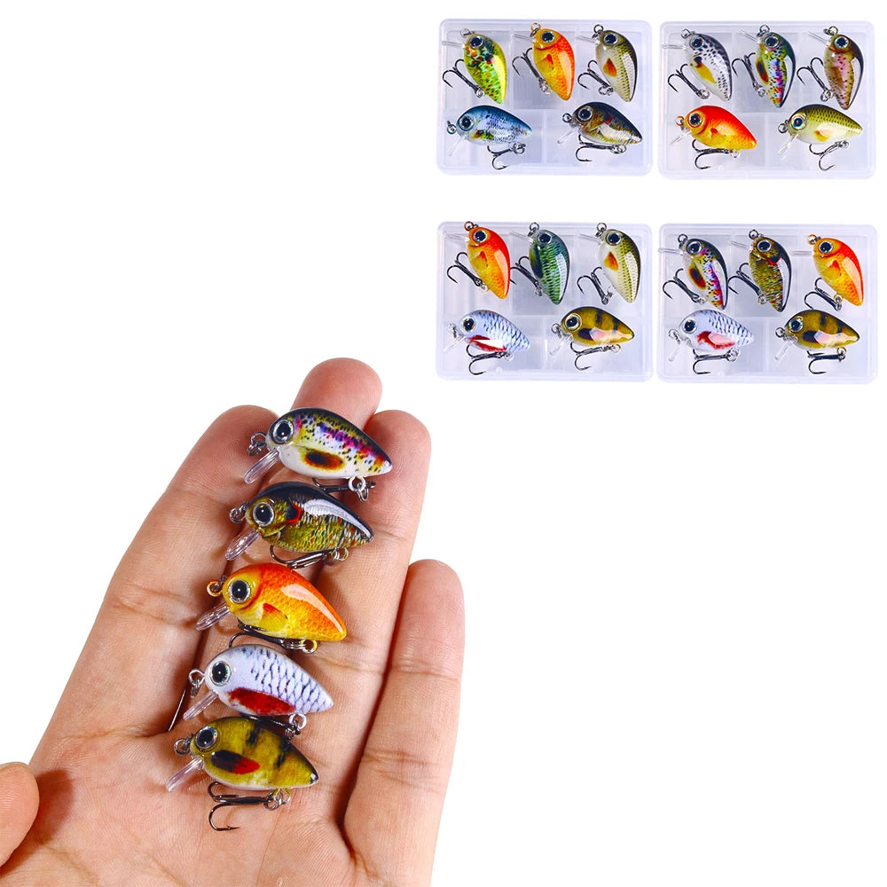 5pcs Small Crankbaits Set 2.7cm/1.1inch 1.5g Topwater Wobblers for Pike Fishing Lifelike Artificial Baits for Bass Fishing
