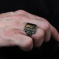 Azuris Custom Logo 925 Sterling Silver Ottoman Style Men's Ring with Natural Black Stone From Turkey VALKH1490