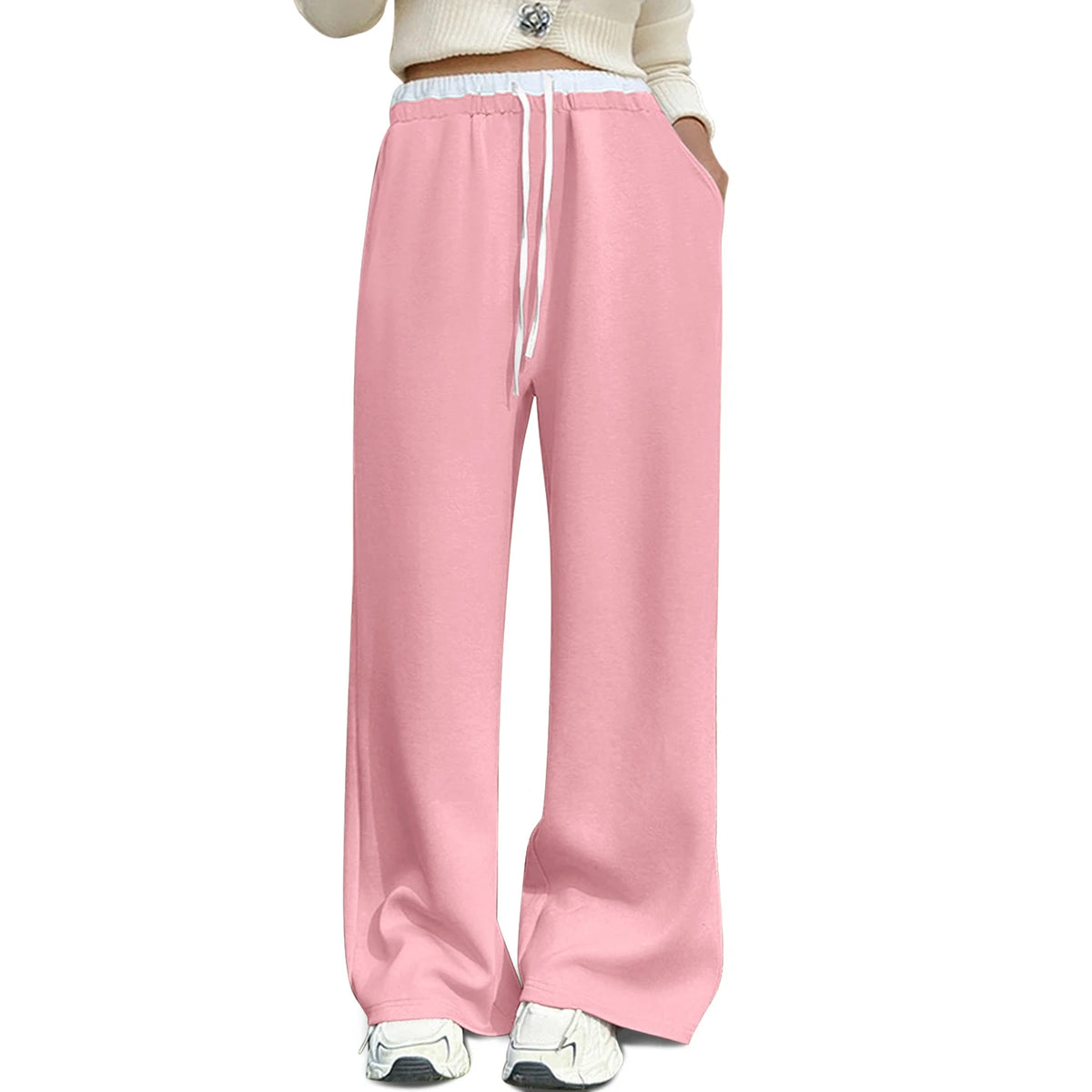 Women's Wide Leg Flat Front High-Waisted Elastic Waist Breathable Stretch Cotton/Polyester Sweatpants Jogger Pants Custom MegaBDM