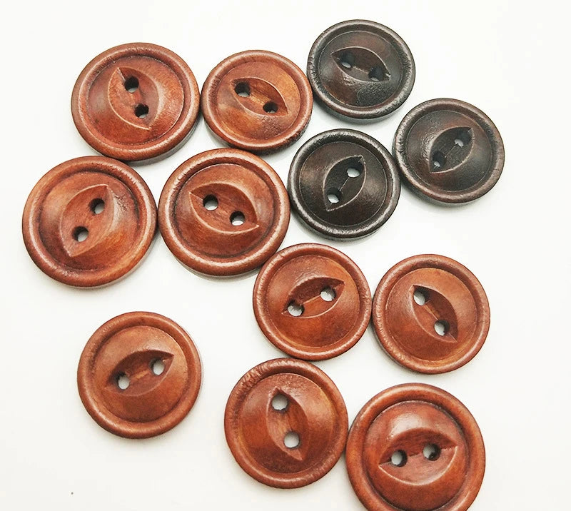 Custom Engraved Smile Face 2-Hole Brown Round Coffee Natural Wooden Button Eco-Friendly for Cloth