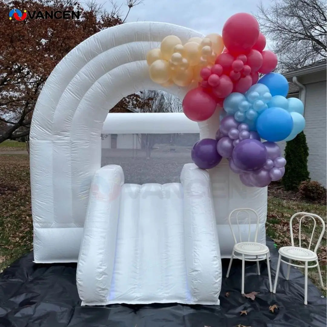 Pastel Rainbow Bounce House Inflatable Toddler Amusement Park Soft Play White Mini Bouncer Castle for Kids