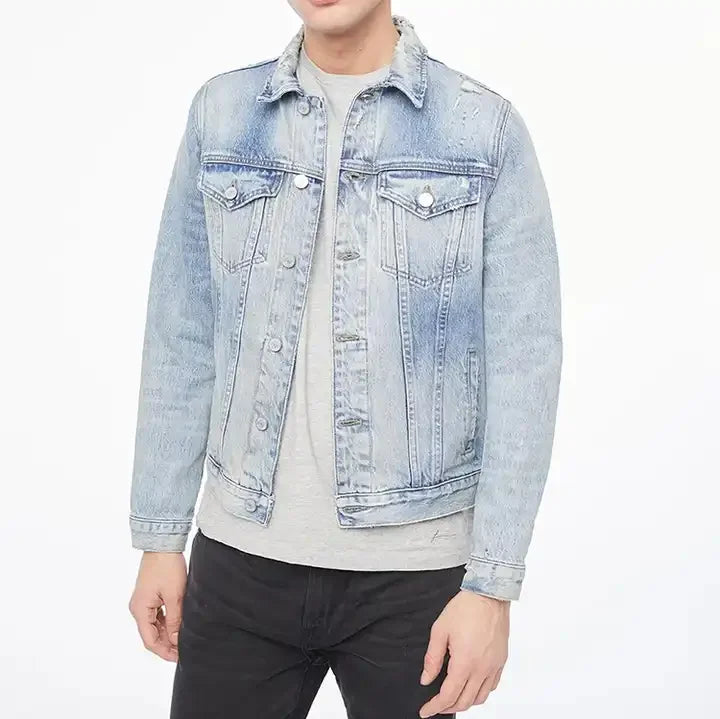 Men's Custom Organic Cotton Denim Jacket with Zipper Closure Down Material Winter Season Comfortable Outerwear Clothing