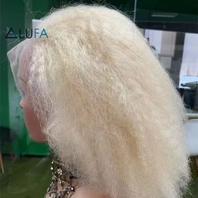 CF129 Full Transparent Lace Human Hair Wigs Blond 613# Afro Kinky Curl Virgin Glueless Wig Cuticle Aligned Unprocessed