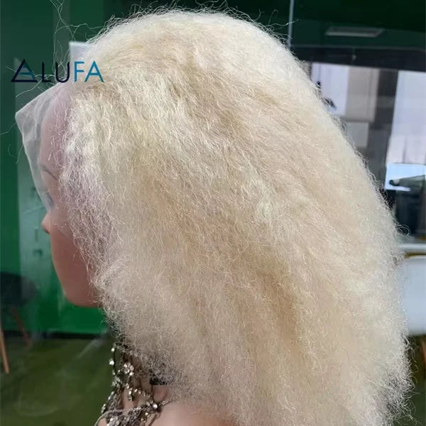 CF129 Full Transparent Lace Human Hair Wigs Blond 613# Afro Kinky Curl Virgin Glueless Wig Cuticle Aligned Unprocessed MegaBDM