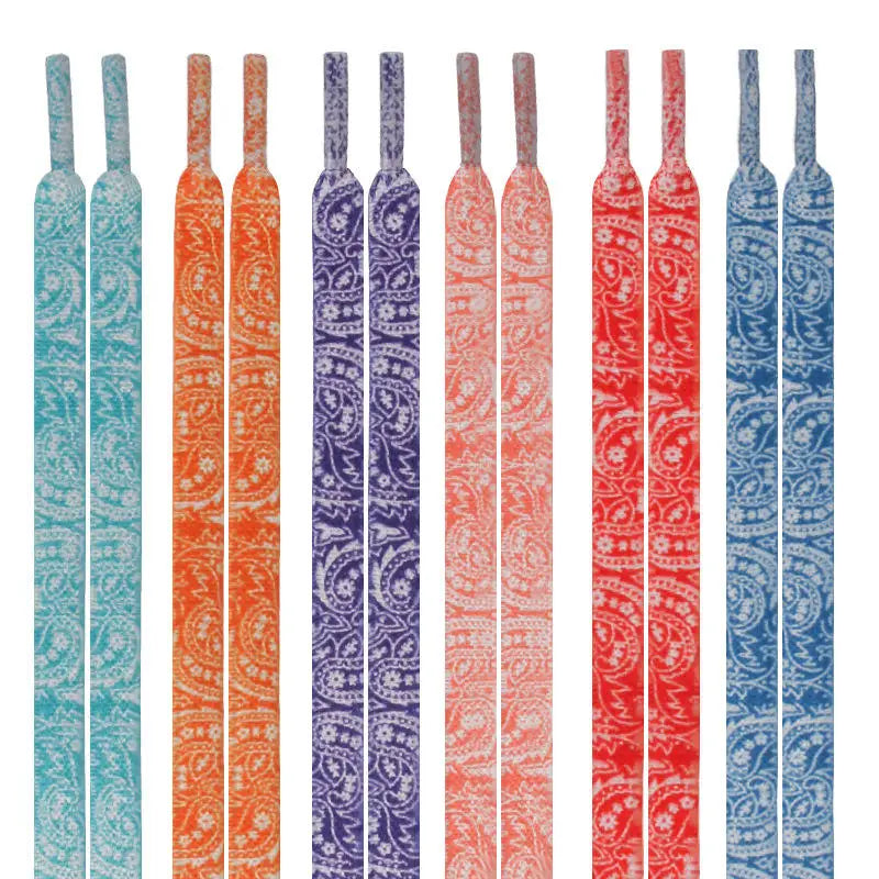 Unique Cashew Pattern Vibrant Colorful Flower Design Polyester Flat Shoelaces 100cm Multi-Season