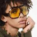 2025 Vintage Big Frame One Piece Leopard Yellow Sun Glasses UV400 Oversized Pilot Sunglasses Women