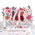 3D Pop up 70th Birthday Greeting Cards with Envelope Pink Flowers Butterflies Birthday Invitation Cards Happy Birthday Cards