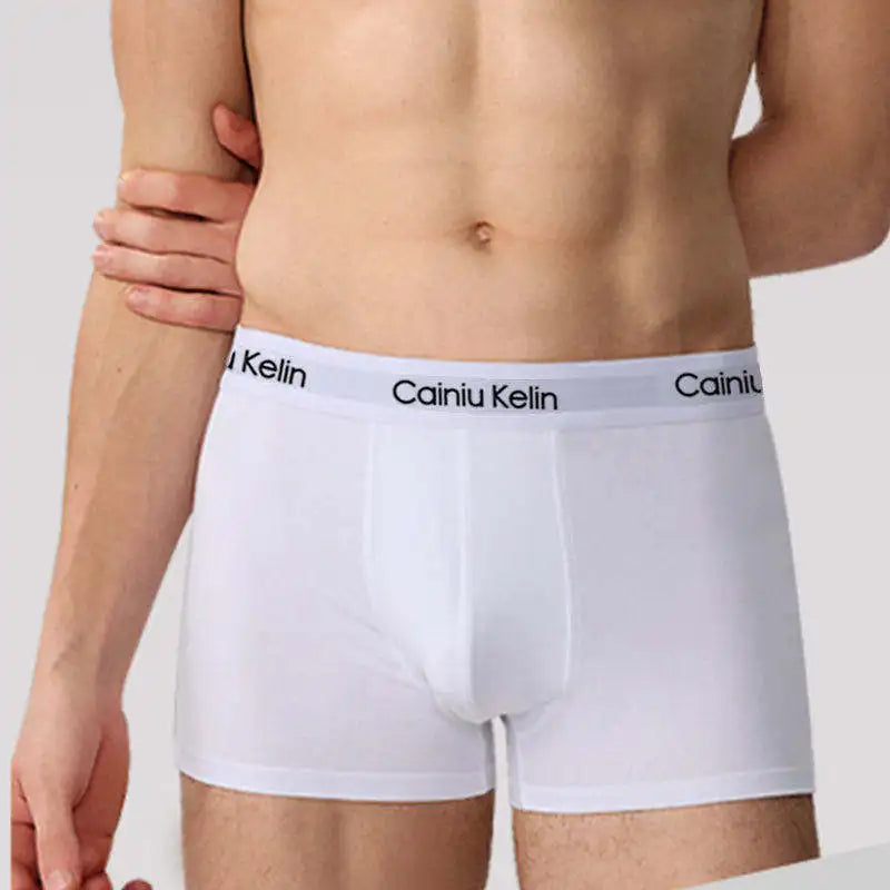 Men's 100% Cotton Mid-Waist Boxer Pants Breathable Convex Underwear for Youth Knitted Fabric with Logo on Waist