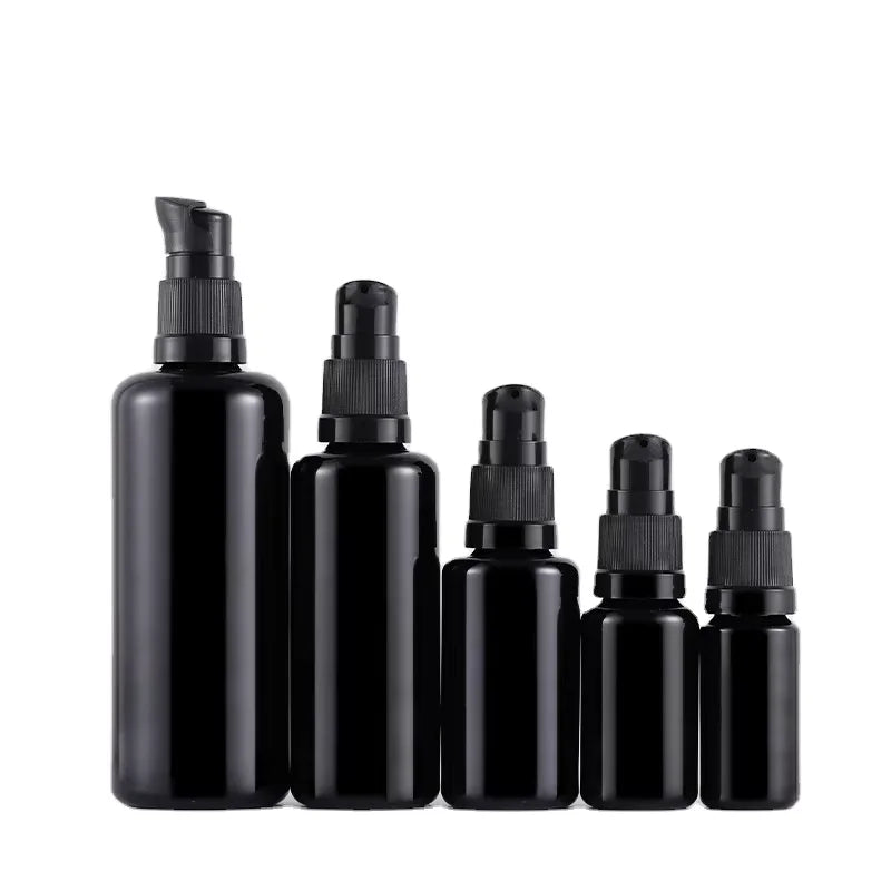 Cosmetic Packaging  15ml 30ml 50ml Fine Mist  Spray Bottle Black Glass Bottle Serum Pump Bottle With Dropper