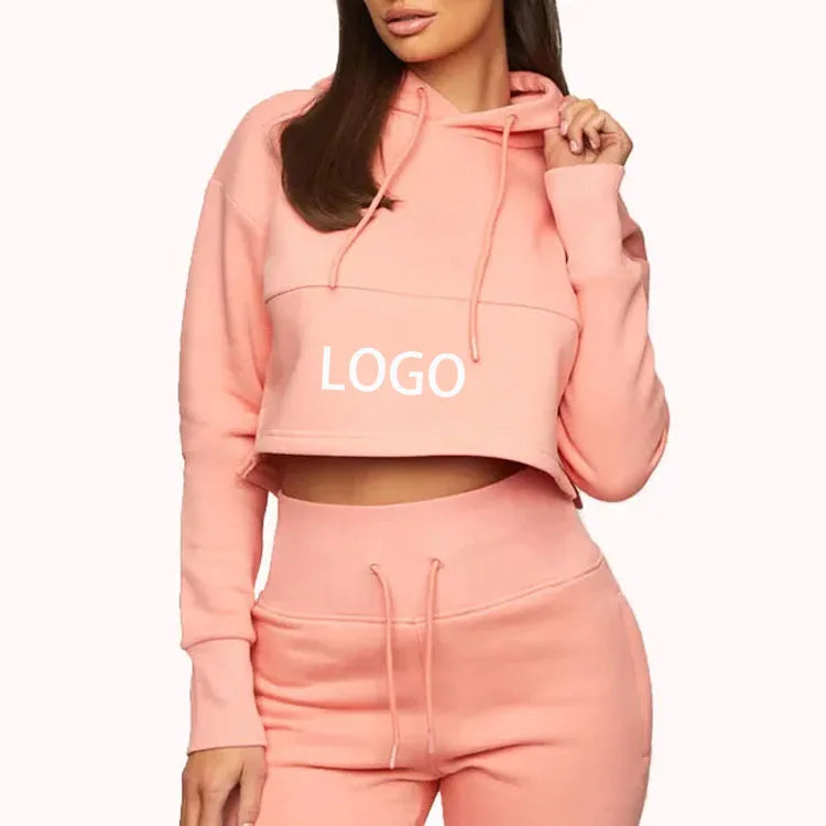 Women's Custom Oversize Streetwear Tracksuit 3D Embroidery 2-Piece Wide Leg Cargo Pants Hoodie 100% Cotton Winter Clothing