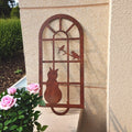 Rusty Metal Cat Window Wall Decor Vintage Window Frame Garden Art with Birds Outdoor Fence Patio Porch Decoration