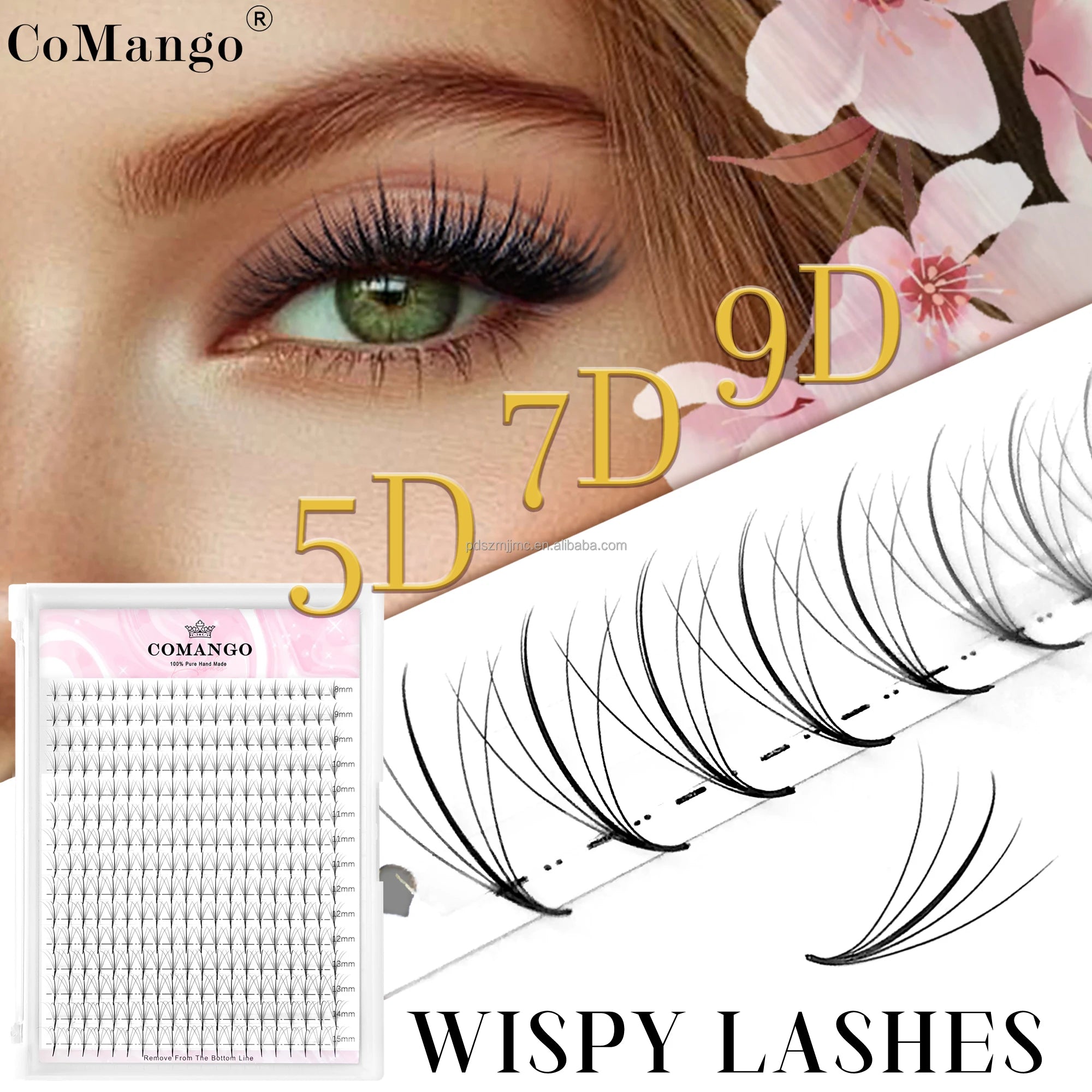 CoMango Handmade Synthetic Hair Thinner Base Premade Volume Eyelash Extensions 5D 7D 9D Spike Fans 0.07mm Narrow Fan Lash