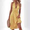 2026 Women's Romantic Vintage Strapless V-neck Floral Dress Sexy Woven Pattern Pockets Polyester for Spring Summer