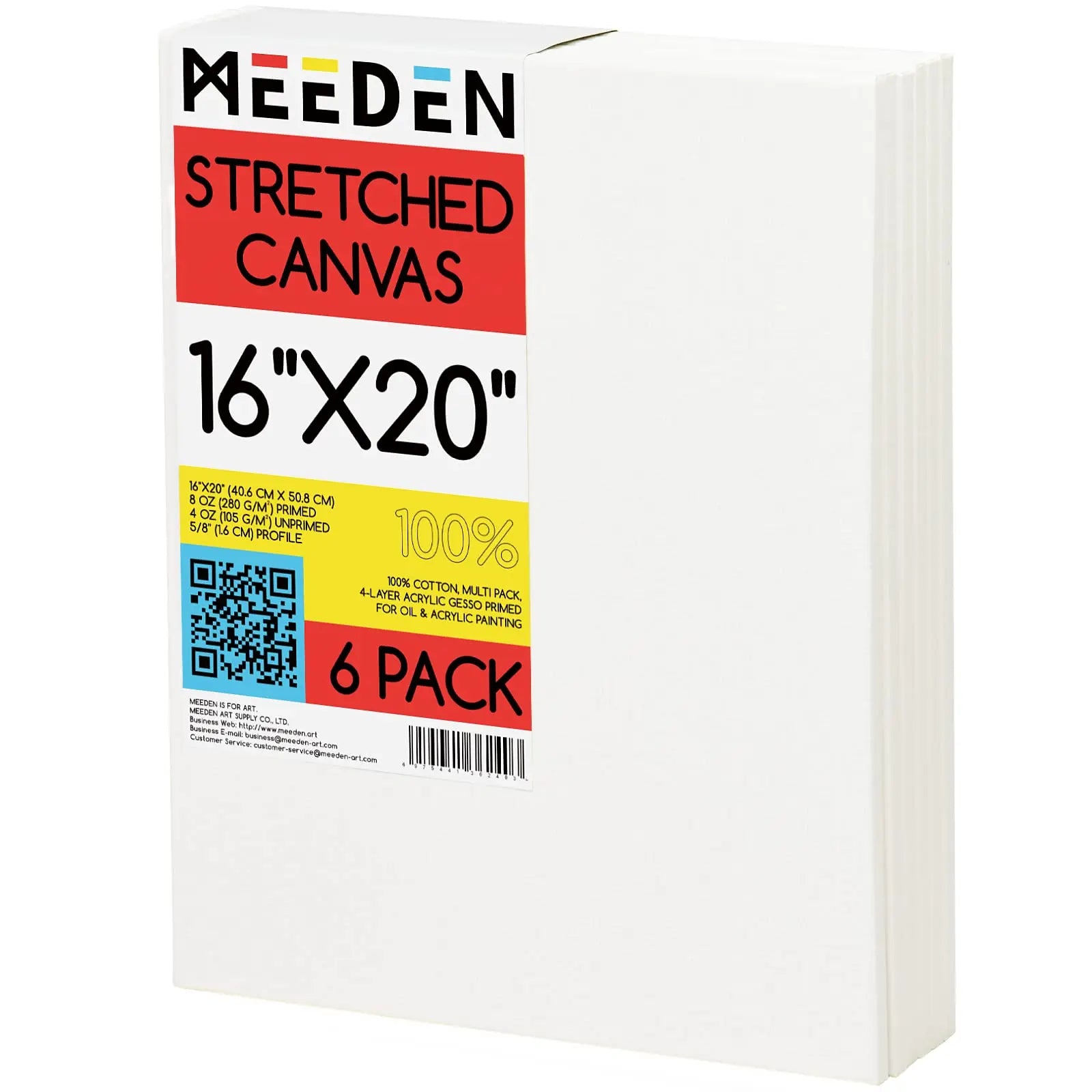 MEEDEN 16*20 Inch 6-Pack 100% Cotton 8oz Gesso-Primed Blank White Canvases Stretched Canvas for Painting