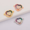 QIKU Wholesale Rainbow Heart Round Pendant Charms Cubic Zirconia Multicolor Stone Gold Plated for Bracelets Jewelry Making