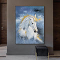 Artwork Frame Wall Modern Abstract Customized Blue Golden Hand Made Horse Canvas Oil Painting Original for Home Wall Decor