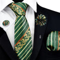 Elegant Tie Set for Men Silk Woven Neckties with Floral & Striped Patterns Cufflinks & Pocket Square Ideal for Weddings Parties