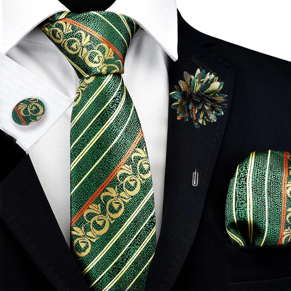 Elegant Tie Set for Men Silk Woven Neckties with Floral & Striped Patterns Cufflinks & Pocket Square Ideal for Weddings Parties