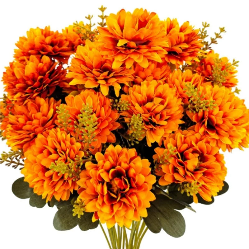 Artificial Fall Flowers Mums Silk Chrysanthemums Bouquet Faux Floral Arrangement for Home Table Wedding Party Autumn Decoration