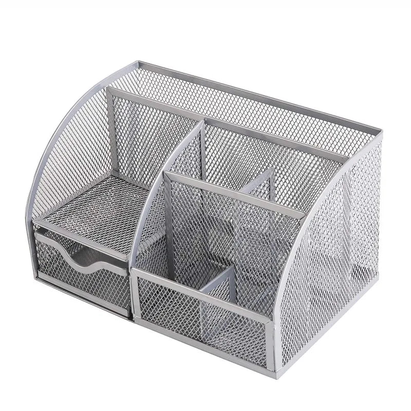 Mesh Desk Organizer Multifunctional Desktop 6 Compartments and 1 Drawer Organizer Office Supplies Holder