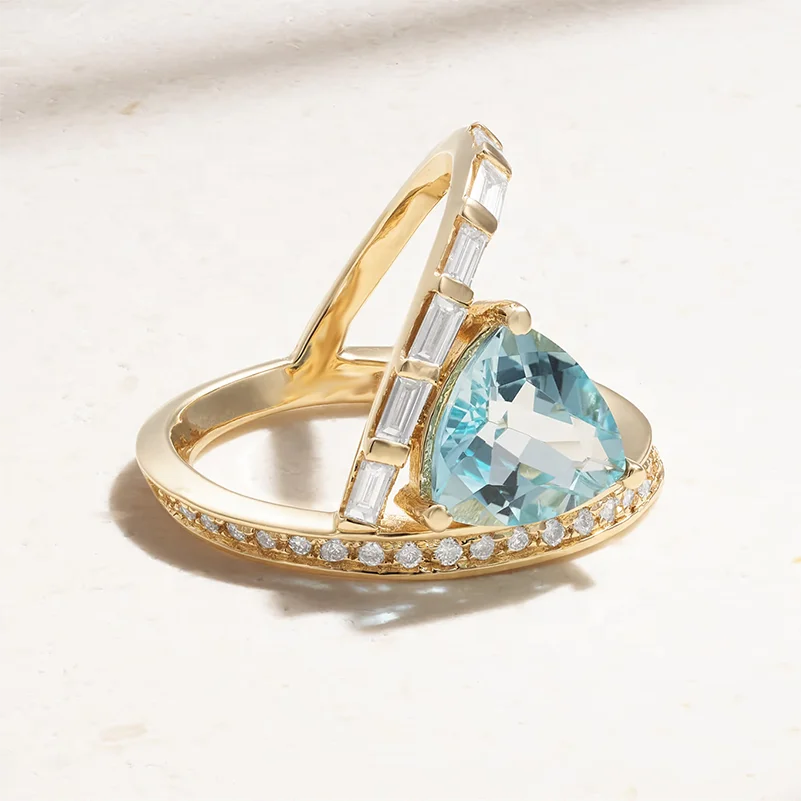 LOZRUNVE 925 Sterling Silver Handcrafted Unique Luxury Triangle Crystal Baguette Double Band Finger Ring Women