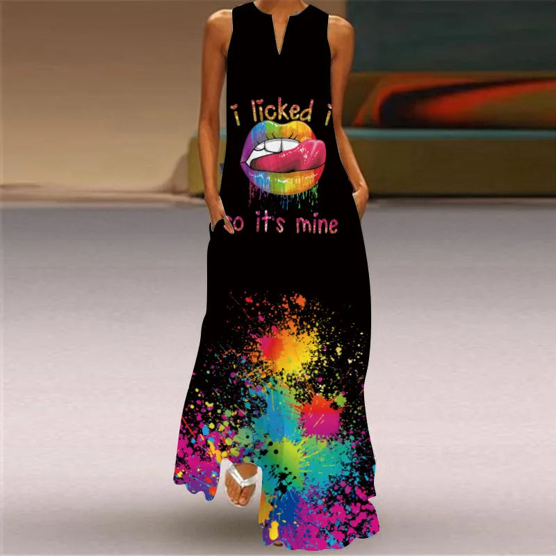2025 New Summer Women's Sleeveless Long Dress with V-neck and Floral Print European and American Style for Cross-border Foreign