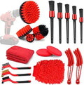 18-Piece Red PP Car Detailing Brushes Kit Drill Tools for Interior and Exterior Wheel & Air Vents Cleaning