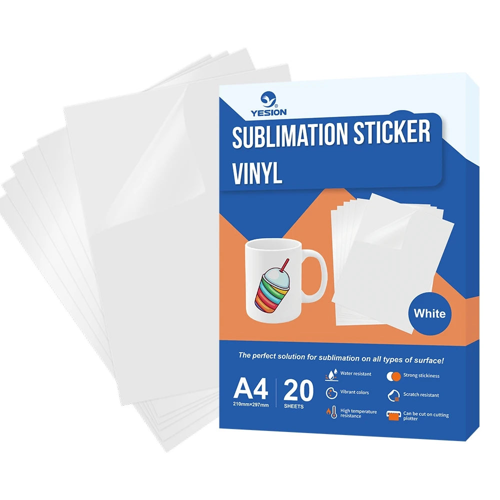 Yesion Adhesive Paper Inkjet Printable White Self Adhesive PET Sticker Vinyl Waterproof Sublimation Vinyl Sticker Paper