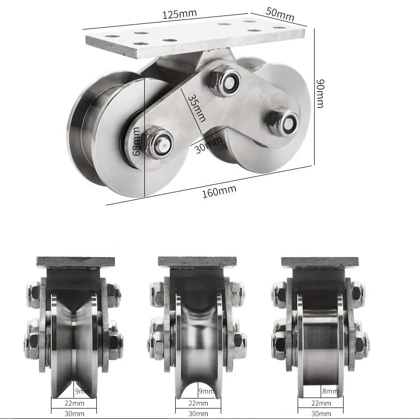 Heavy Duty 2 Sliding Gate Wheels in Stainless Steel with Bearing for Heavy Duty Sliding Doors