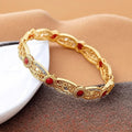 QIKU Vintage Indian Style Hollowed Out Gold Plated Bracelet Women Cubic Zircon Design Charm Bangles Wedding Party Jewelry Gift