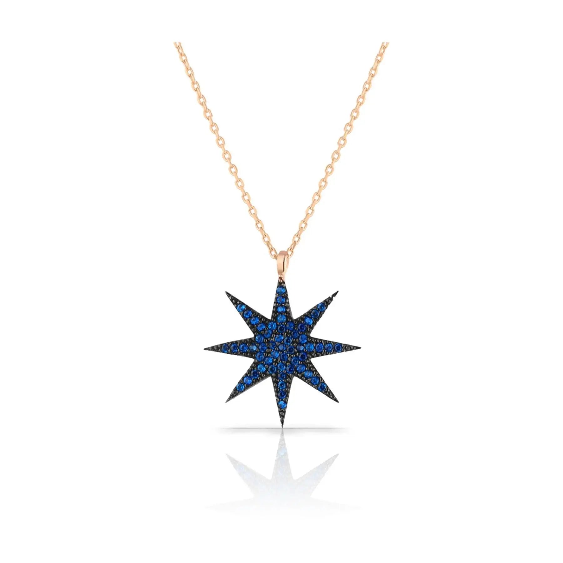 Azuris Rhodium Plated 925 Sterling Silver Bezel Setting Trendy Brilliant Cut Blue Stone Star Pendant Necklace Women's Engagement