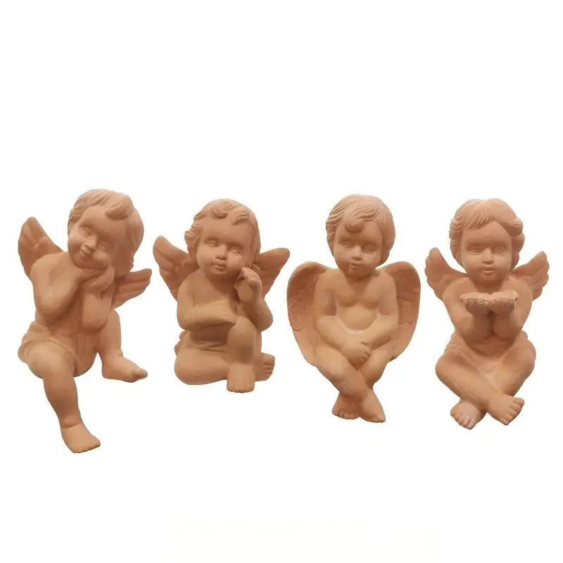 Terracotta Angel Figurines | Rustic Cherub Decor for Garden & Home | Natural Terracotta Angel Statues