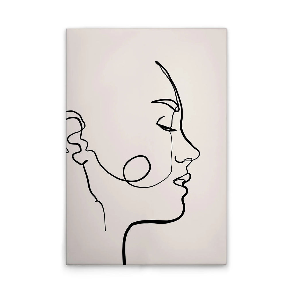 Made In Germany - Home Decor Canvas Picture Face Oneliner - Wall Mural In Cream And Black - Canvas Picture On Stretcher Frame