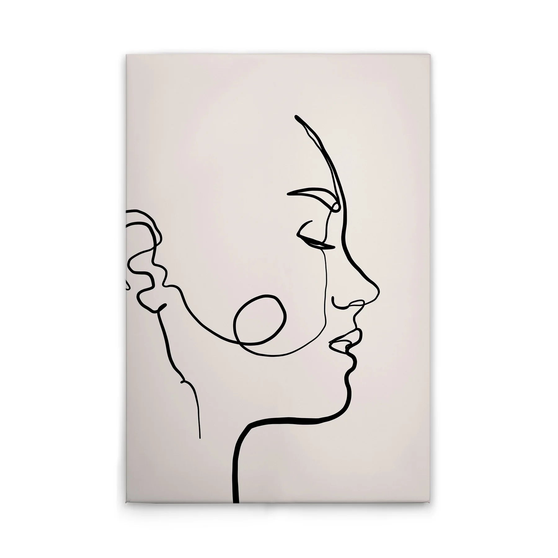 Made In Germany - Home Decor Canvas Picture Face Oneliner - Wall Mural In Cream And Black - Canvas Picture On Stretcher Frame