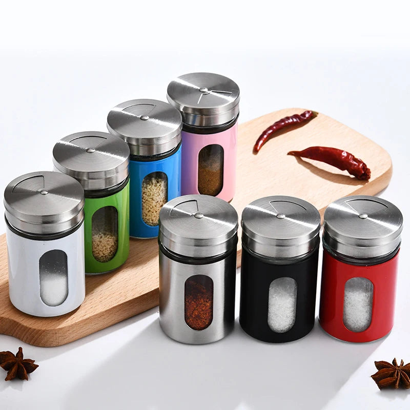 Glass Condiment Seasoning Bottle Glass Spice Jar for Kitchen Salt and Pepper Shakers Spice Dispenser with Adjustable Pour Holes