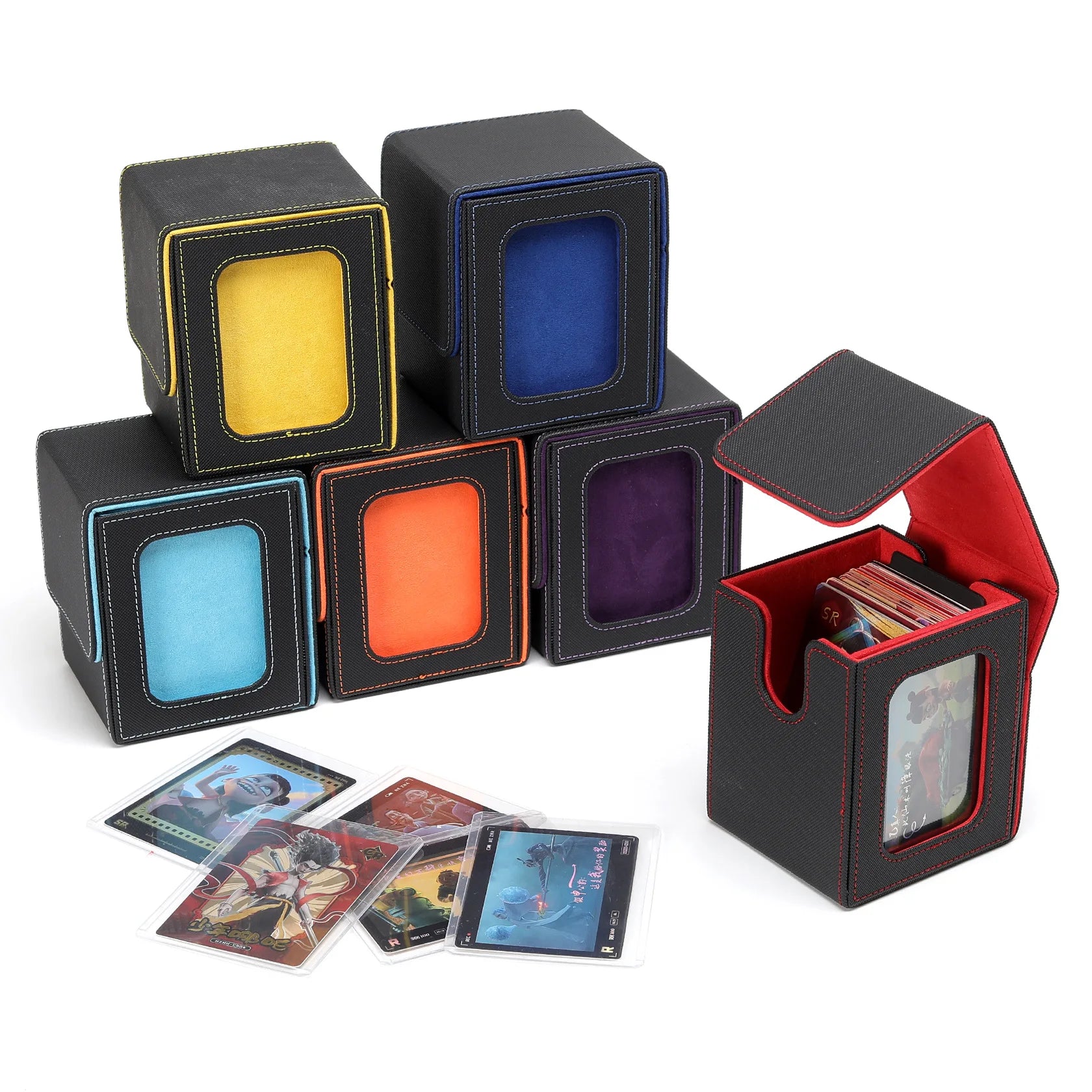 Display Card Deck Box for Mtg Commander Tcg Trading Card Storage Organizer Pu Material Rfid Blocking for 100 Double Sleeved Card