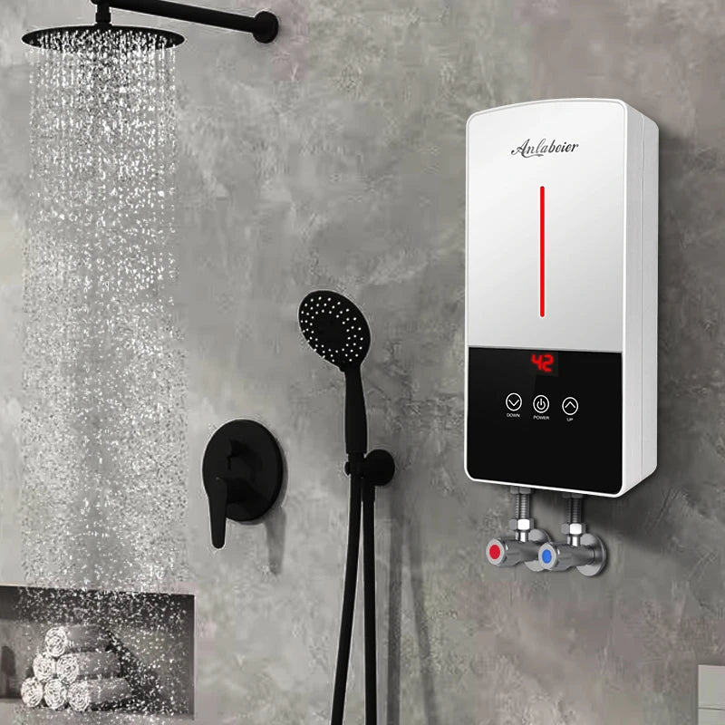5500W Electric Instant Hot Water Heater for Household Bathroom LED Display Stainless Steel Heating Element Compact Design Safety